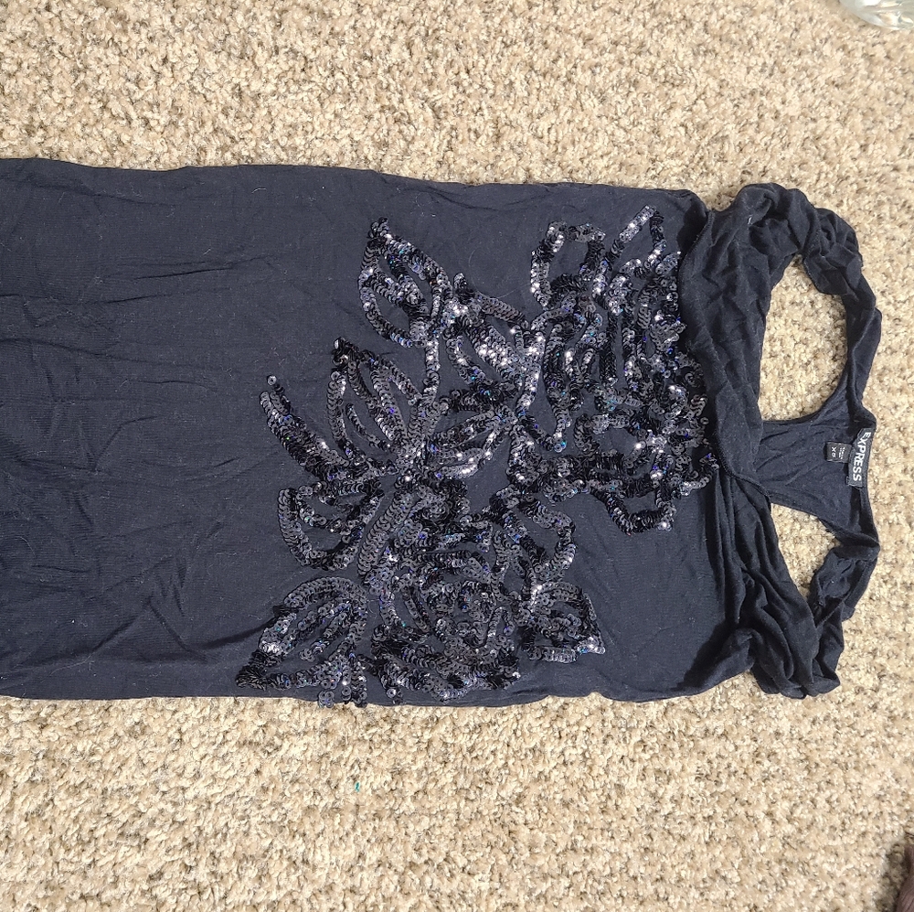 XS black Express tank top with sequin flowers